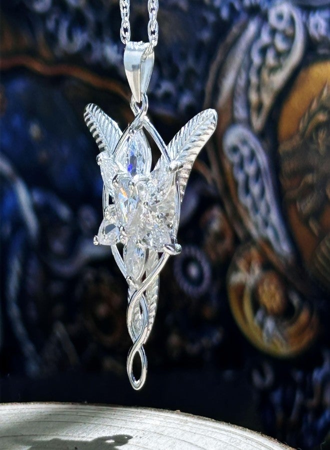 bahamut 925 Sterling Silver LOTR Arwen Evenstar Pendant Necklace with 5A Cubic Zirconia, Princess of the Elves Jewelry for Women (Silver Medium) - Image 5